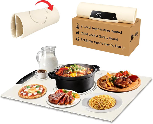 Morning Star Food Warming Mat for Food (24"x16") - Electric Warming Tray with 9-Level Temp Control